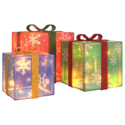 vidaXL Osvetljene božične škatle 3 kosi 64 LED toplo bela