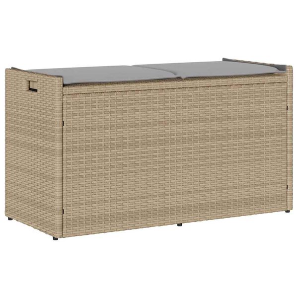 vidaXL Zunanja klop za shranjevanje z blazino Beige 100 cm poli ratan