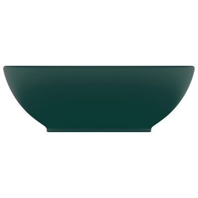vidaXL Razkošen umivalnik ovalen mat temno zelen 40x33 cm keramičen
