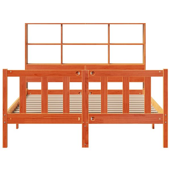 vidaXL Knjižna postelja brez vzmetnice vošč. rjava 120x200 cm borovina