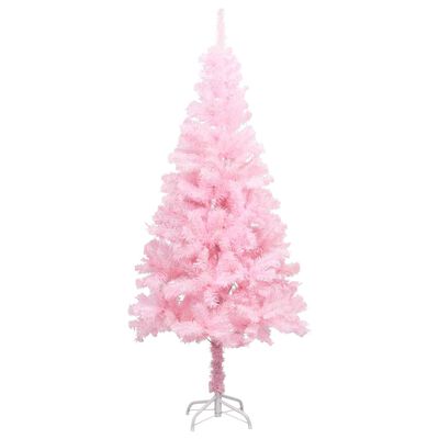 vidaXL Umetna osvetljena novoletna jelka s stojalom roza 150 cm PVC