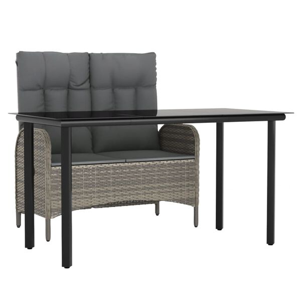 vidaXL Vrtna jedilna garnitura 2-delna z blazinami siv poli ratan