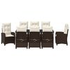 vidaXL Komplet za jedilnico v vrtu z blazino 9 pcs Rjava poli ratan