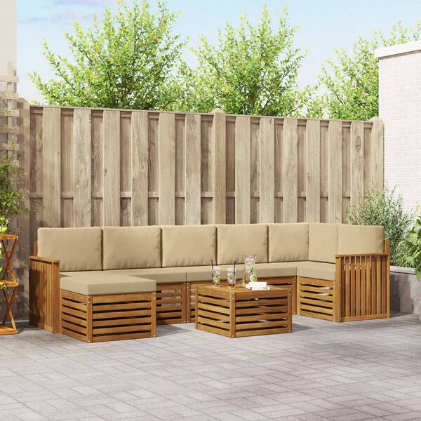 vidaXL Kotna sedežna garnitura z blazino 8 pcs Naravna in bež