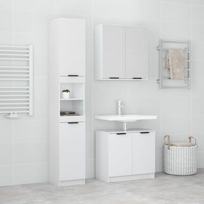 vidaXL Garnitura kopalniških omaric 3-delna visok sijaj bela inž. les