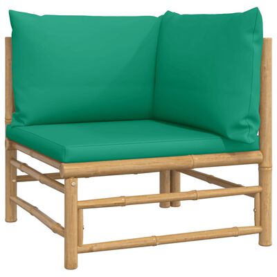 vidaXL Vrtna sedežna garnitura 7-delna z zelenimi blazinami bambus