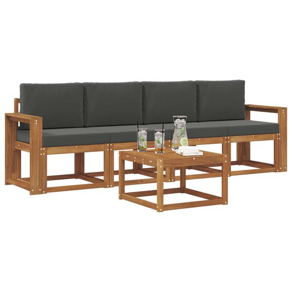 vidaXL Zunanja garnitura za sedenje 5 pcs Naravna in antracitna