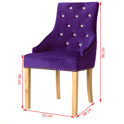 vidaXL Jedilni stoli 2 kosa vijolični iz trdne hrastovine in žameta