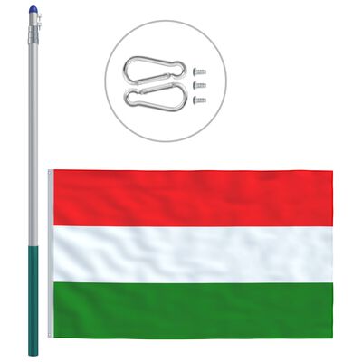 vidaXL Zastava Madžarske in aluminijast zastavni drog 6 m