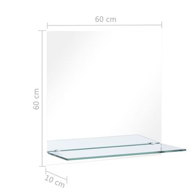 vidaXL Stensko ogledalo s polico 60x60 cm kaljeno steklo