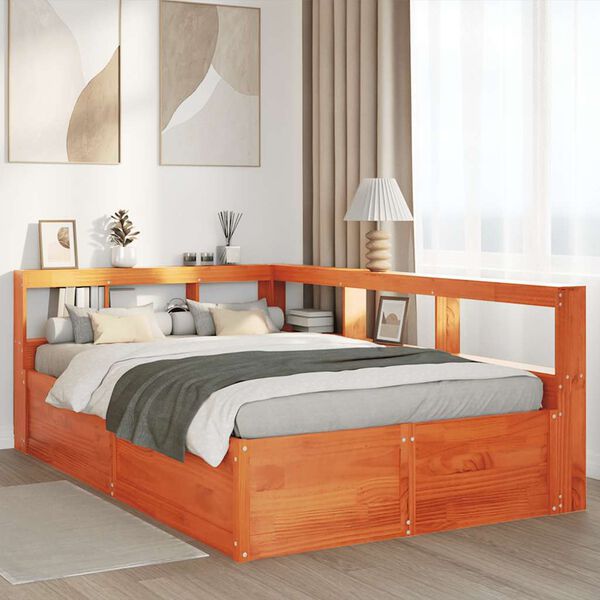 vidaXL Knjižna postelja brez vzmetnice vo&scaron;č. rjava 140x190 cm borovina