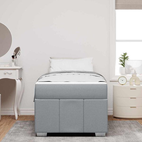 vidaXL Konstrukcija postelje z vzmetnico Svetlo siva 90 x 200 cm blago