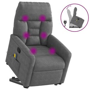 vidaXL Masažni naslanjač s funkcijo vstajanja temno siva mikrovlakna