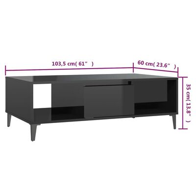 vidaXL Klubska mizica visok sijaj črna 103,5x60x35 cm iverna plošča