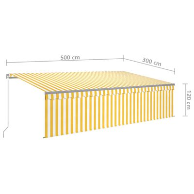vidaXL Ročno zložljiva tenda s senčilom LED 5x3 m rumena in bela