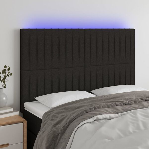 vidaXL LED posteljno vzglavje črno 144x5x118/128 cm blago