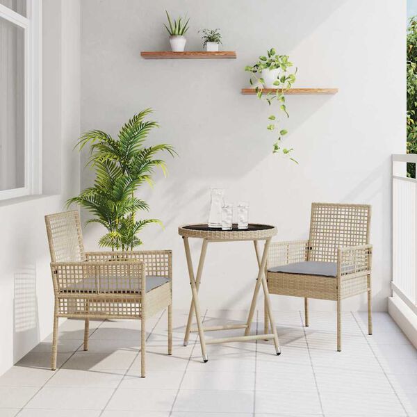 vidaXL Vrtnik Bistro Set 3 pcs Bež Poly ratan