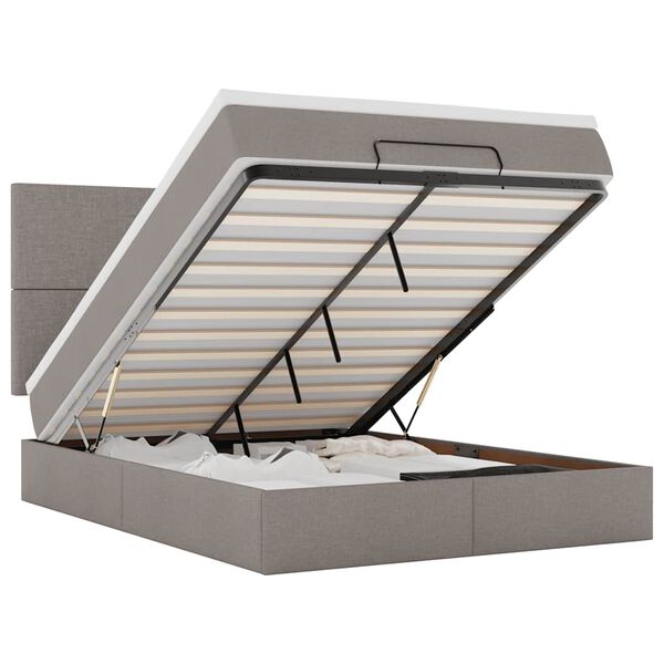 vidaXL Otomanska postelja z vzmetnico & LEDs taupe 140x200 cm blago