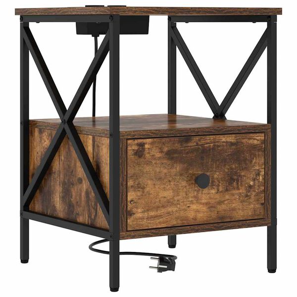 vidaXL Nočna omarica Dimljeni oreh 41,5 x 40,5 x 55 cm Konstruiran les