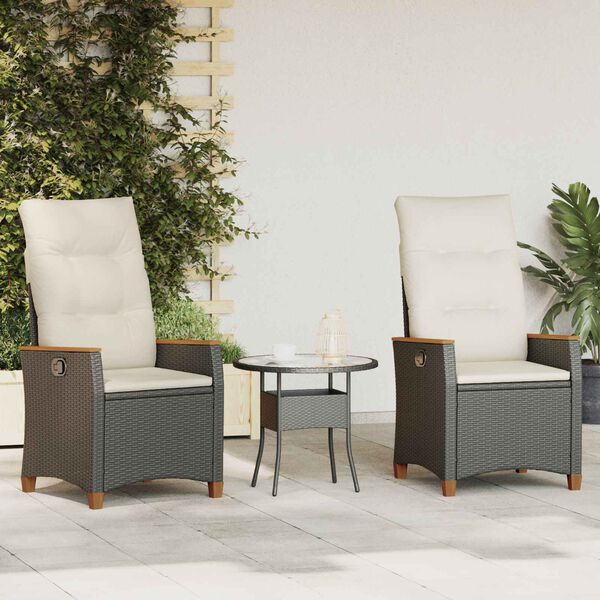 vidaXL Ležeči vrtni stol Črna in krem 64 x 57,5 x 112 cm poli ratan