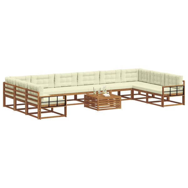 vidaXL Zunanja garnitura za sedenje 11 pcs Naravna in smetana