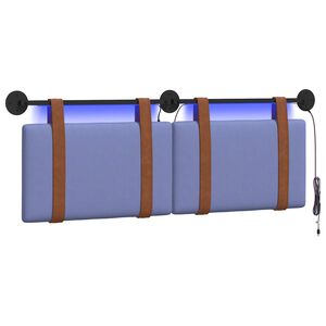 vidaXL Viseče vzglavje postelje Z LED svetlobo Jeans modra Antikni PU