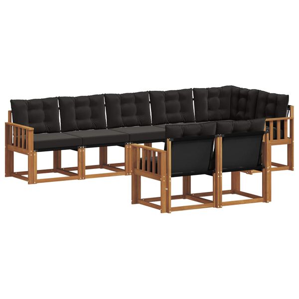 vidaXL Zunanja garnitura za sedenje z blazino 8 pcs Naravna in črna
