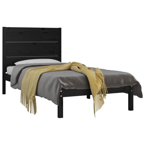 vidaXL Posteljni okvir črn iz trdne borovine 100x200 cm