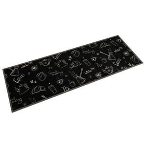 vidaXL Kuhinjska preproga pralna dobro jutro črna 60x180 cm žamet