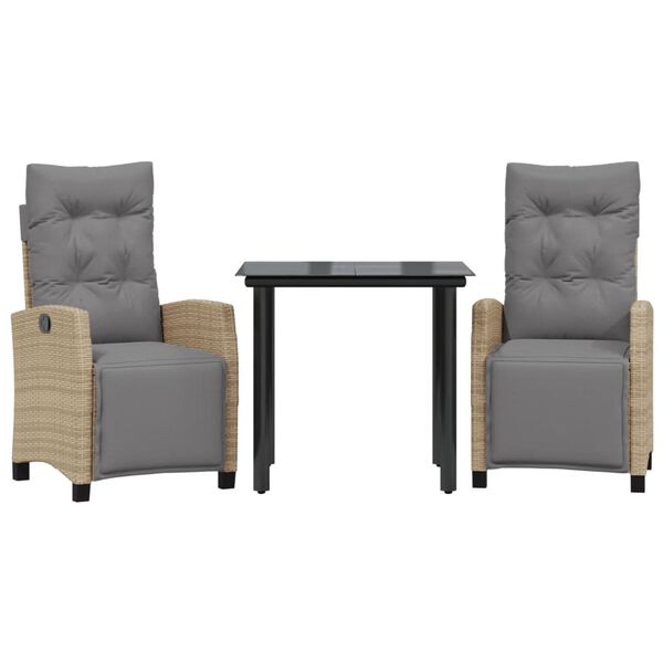 vidaXL Vrtna jedilna garnitura 3-delna z blazinami bež poli ratan