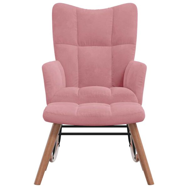 vidaXL Gugalni stol s stolčkom roza žamet