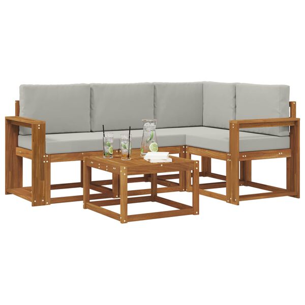 vidaXL Zunanja garnitura za sedenje 5 pcs Naravna in svetlo siva