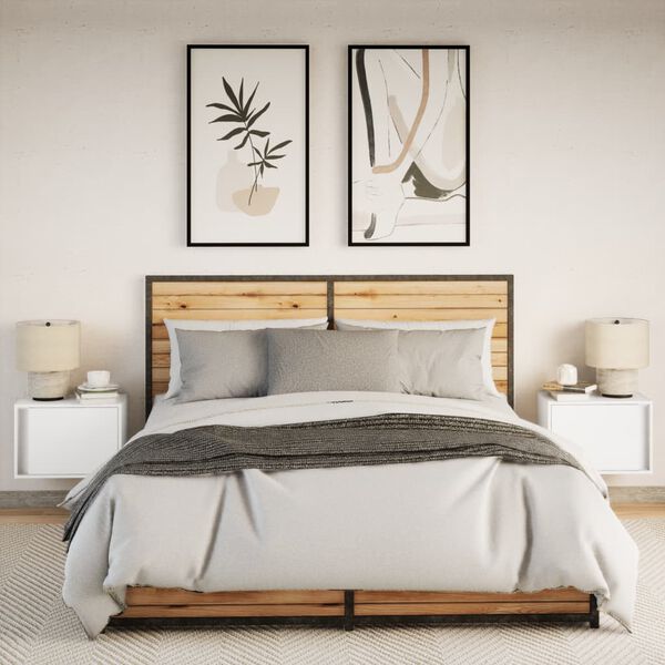 vidaXL Stenska nočna omarica z LED lučkami 2 kosa bela