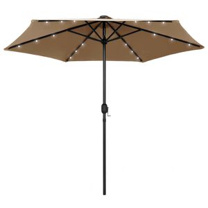 vidaXL Senčnik z LED lučkami in aluminijastim drogom 270 cm taupe