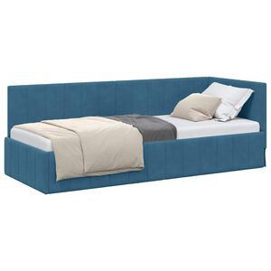 vidaXL Kotna postelja z vzglavjem Modra 80 cm x 200 cm Žamet