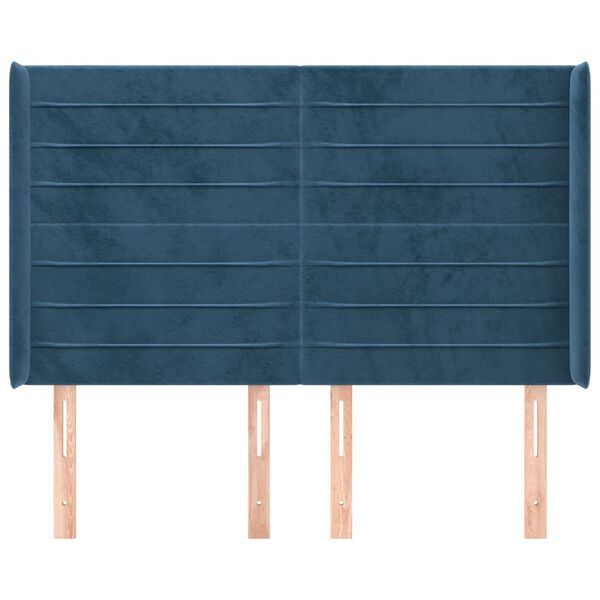 vidaXL Vzglavje z u&scaron;esi temno modro 147x16x118/128 cm žamet