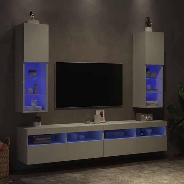 vidaXL TV omarica z LED lučkami 2 kosa bela 30,5x30x102 cm