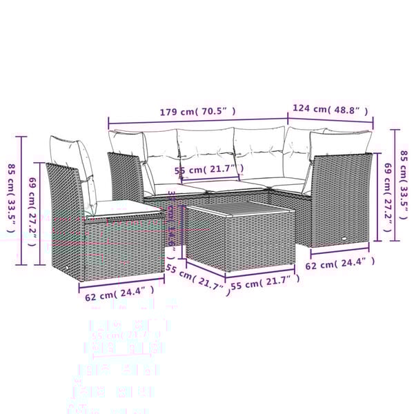 vidaXL Vrtna sedežna garnitura 6-delna z blazinami bež poli ratan