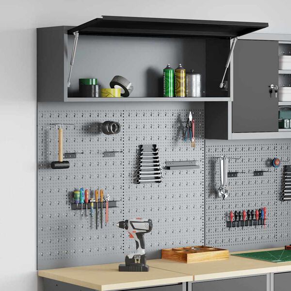 vidaXL Komplet omare in pegboard 3 pcs Črna 100 x 25 x 115 cm Jeklo