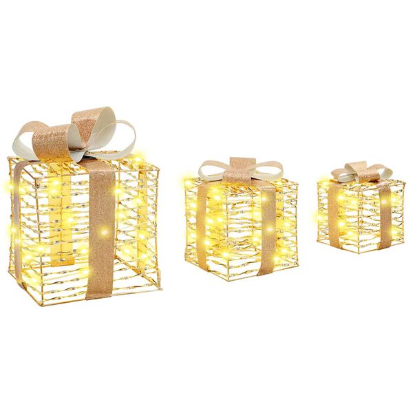 vidaXL Darilna škatla med 60 LED 3 pcs Toplo bela 20 x 20 x 20 cm PET