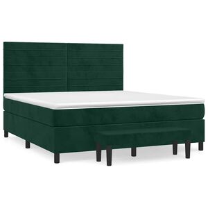 vidaXL Box spring postelja z vzmetnico temno zelena 180x200 cm žamet