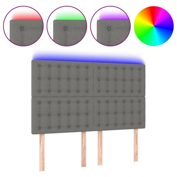 vidaXL LED posteljno vzglavje temno sivo 144x5x118/128 cm blago