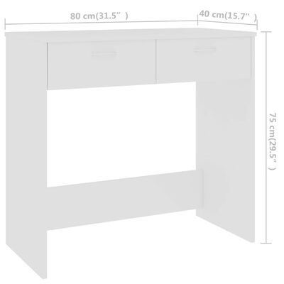 vidaXL Pisalna miza bela 80x40x75 cm iverna plošča