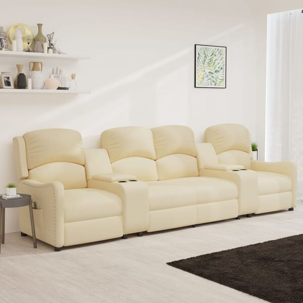 vidaXL Masažni štirised z držali za skodelico krem blago