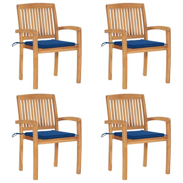 vidaXL Vrtni stoli z blazinami 4 kosi trdna tikovina