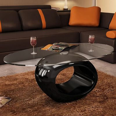 vidaXL Klubska mizica z ovalnim steklom visok sijaj črna