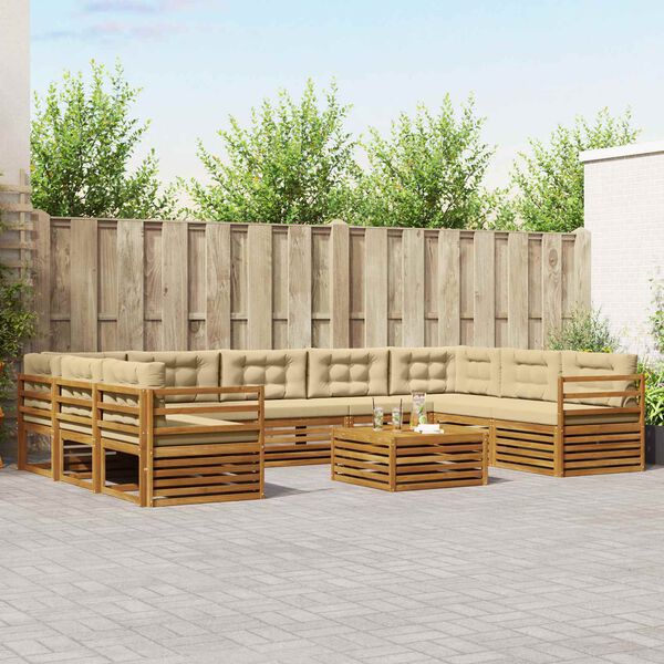 vidaXL Zunanja garnitura za sedenje z blazino 10 pcs Naravna in bež
