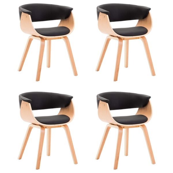 vidaXL Jedilni stoli 4 kosi črni ukrivljen les in umetno usnje