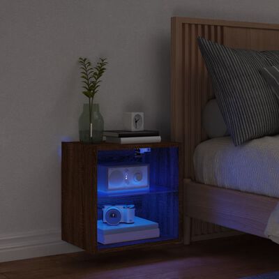 vidaXL Nočna omarica z LED lučkami stenska rjavi hrast