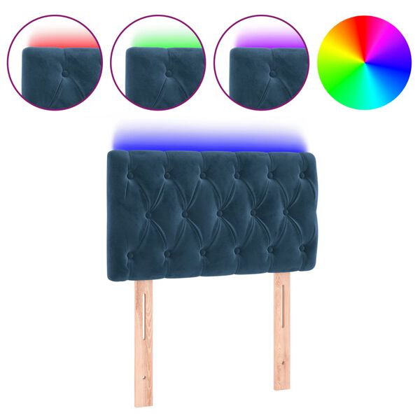 vidaXL LED posteljno vzglavje temno modro 80x7x78/88 cm žamet
